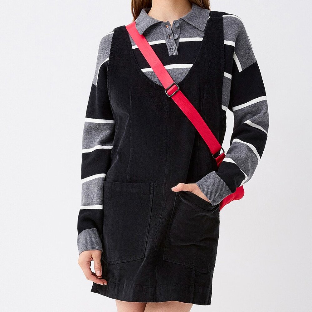 Black Corduroy Pinafore Dress - Women